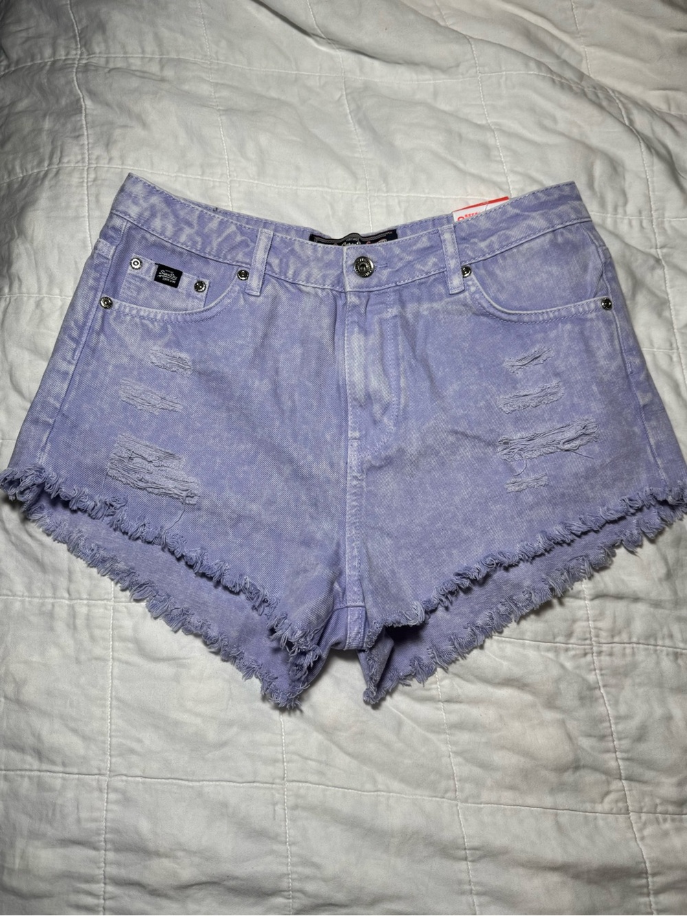 NWT Superdry Ezra Distressed Lavender Denim Shorts Cutoff 29